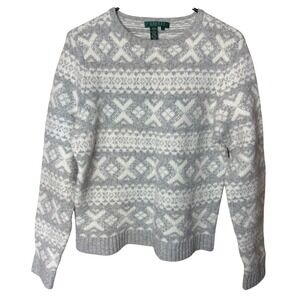 LAUREN Ralph Lauren Women Fair Isle Sweater Wool Angora Rabbit Blend Size L